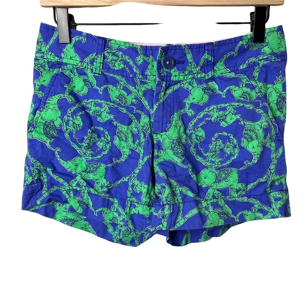 Lilly Pulitzer Callahan Shorts Loopy Elephants Blue Green Size 00 Beach Twill - Picture 3 of 9
